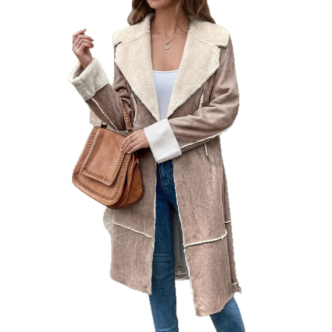 Damen modische Longjacke mit Fleecekragen R&B
