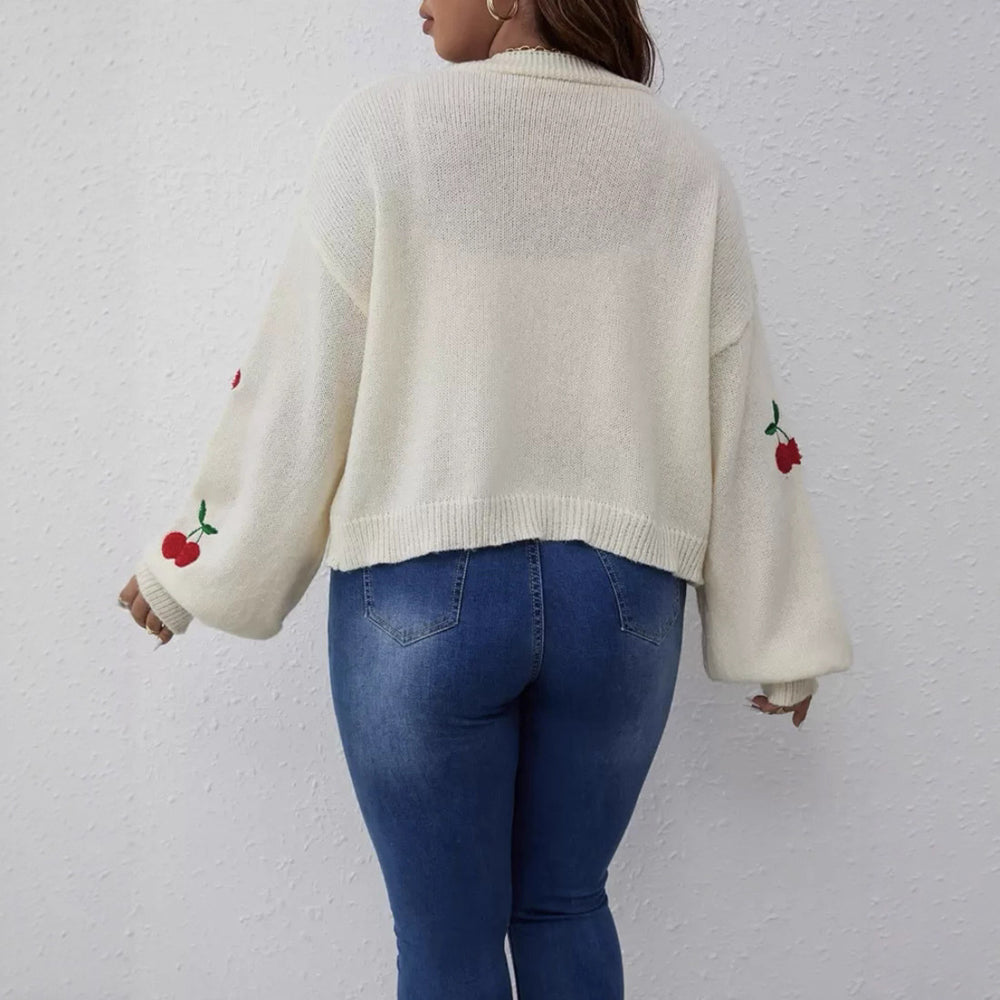 Damen Großer Cardigan mit verspieltem Kirschmotiv R&B