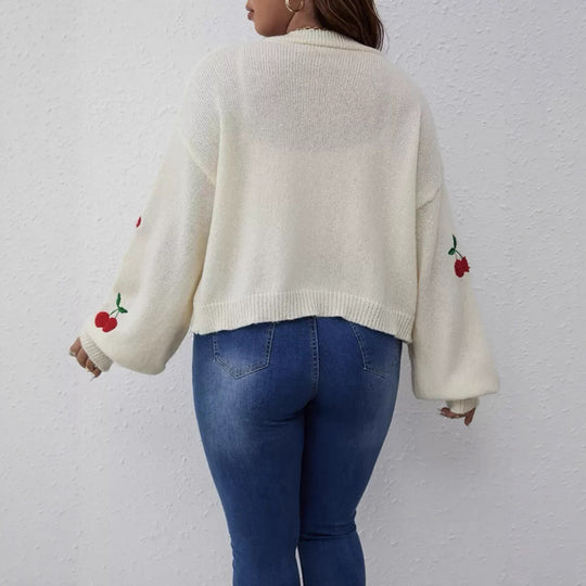 Damen Großer Cardigan mit verspieltem Kirschmotiv R&B