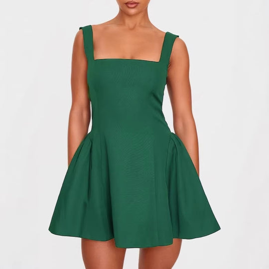 Damen A-Linien Kleid mit quadratischem Ausschnitt und angeschnittenen Taschen R&B