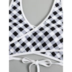 Damen Triangel-Bikini mit modernem Wickel-Design und verspieltem Karomuster R&B