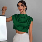 Damen elegantes Oberteil mit weichen Stofffalten und Rückenausschnitt R&B