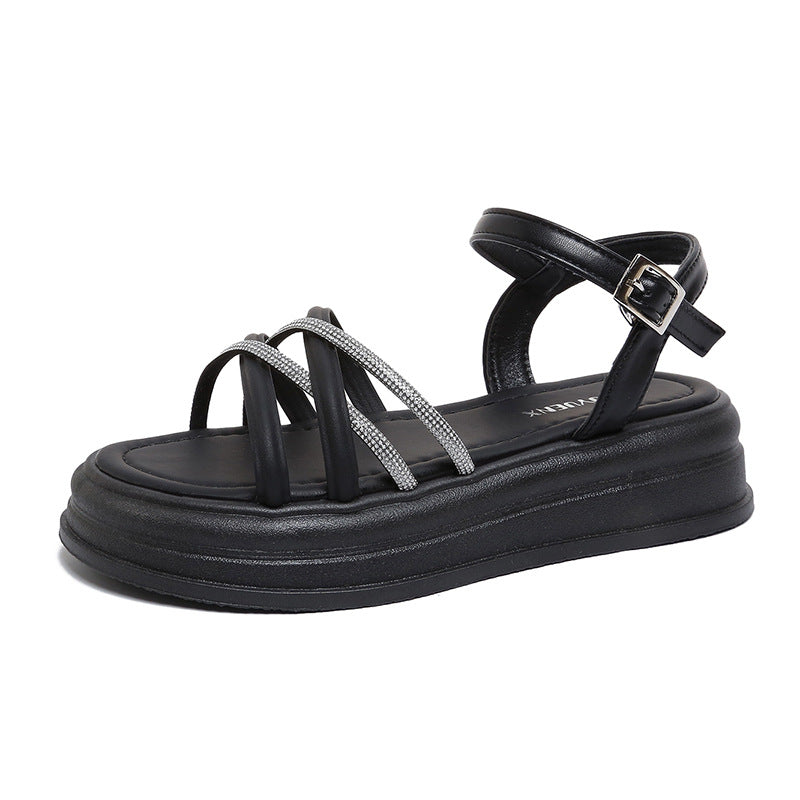 Damen Plateau-Sandalen mit Glitzerakzenten und verstellbarem Riemen