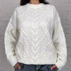 Damen Oversized Strickpullover mit Zopfmuster