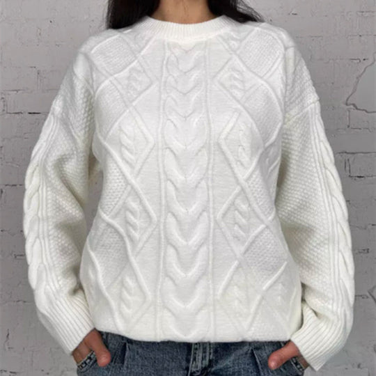Damen Oversized Strickpullover mit Zopfmuster R&B