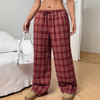 Damen Weite Karohose mit elastischem Bund und seitlichen Taschen R&B