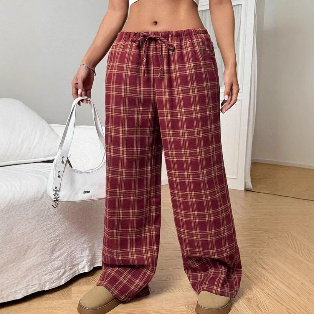 Damen Weite Karohose mit elastischem Bund und seitlichen Taschen R&B