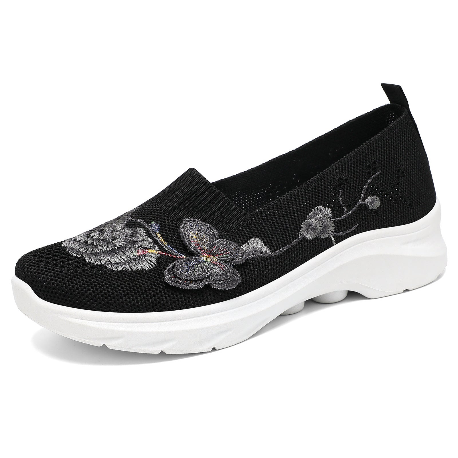 Damen Elegante Slip-On Sneakers mit floralen Stickereien