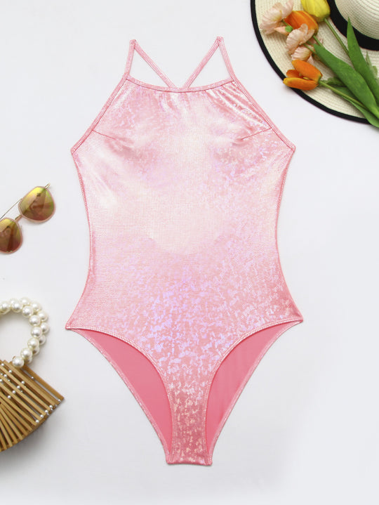 Damen Einteiliger Badeanzug mit schimmerndem Finish R&B