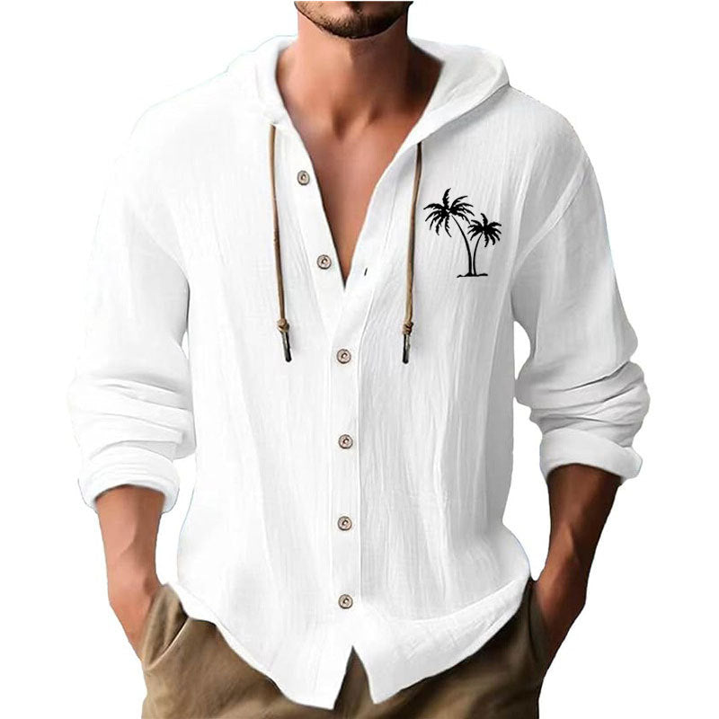 Herren lässiges Kapuzenshirt mit dekorativem Palmendruck und Knopfleiste R&B