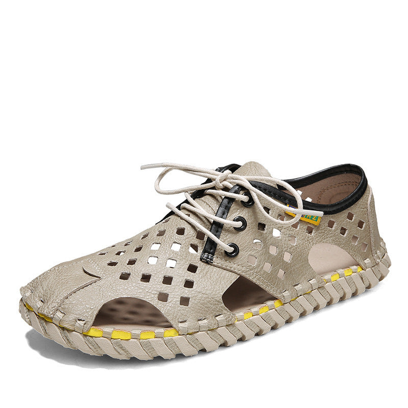 Herren Atmungsaktive Leder-Sandalen mit perforiertem Design und rutschfester Sohle R&B