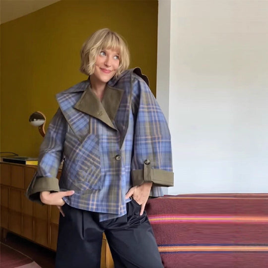 Damen Modische Jacke mit außergewöhnlichem Kragen und einzigartigem Design R&B