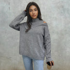 Damen Pullover mit schulterfreien Ärmeln und Zopfmuster R&B