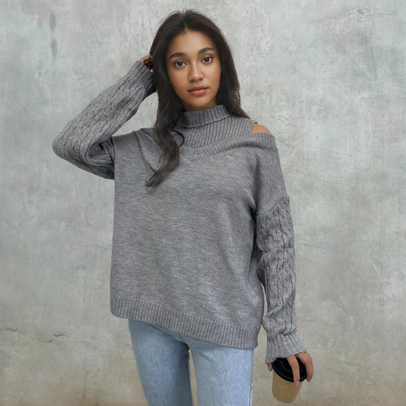 Damen Pullover mit schulterfreien Ärmeln und Zopfmuster R&B