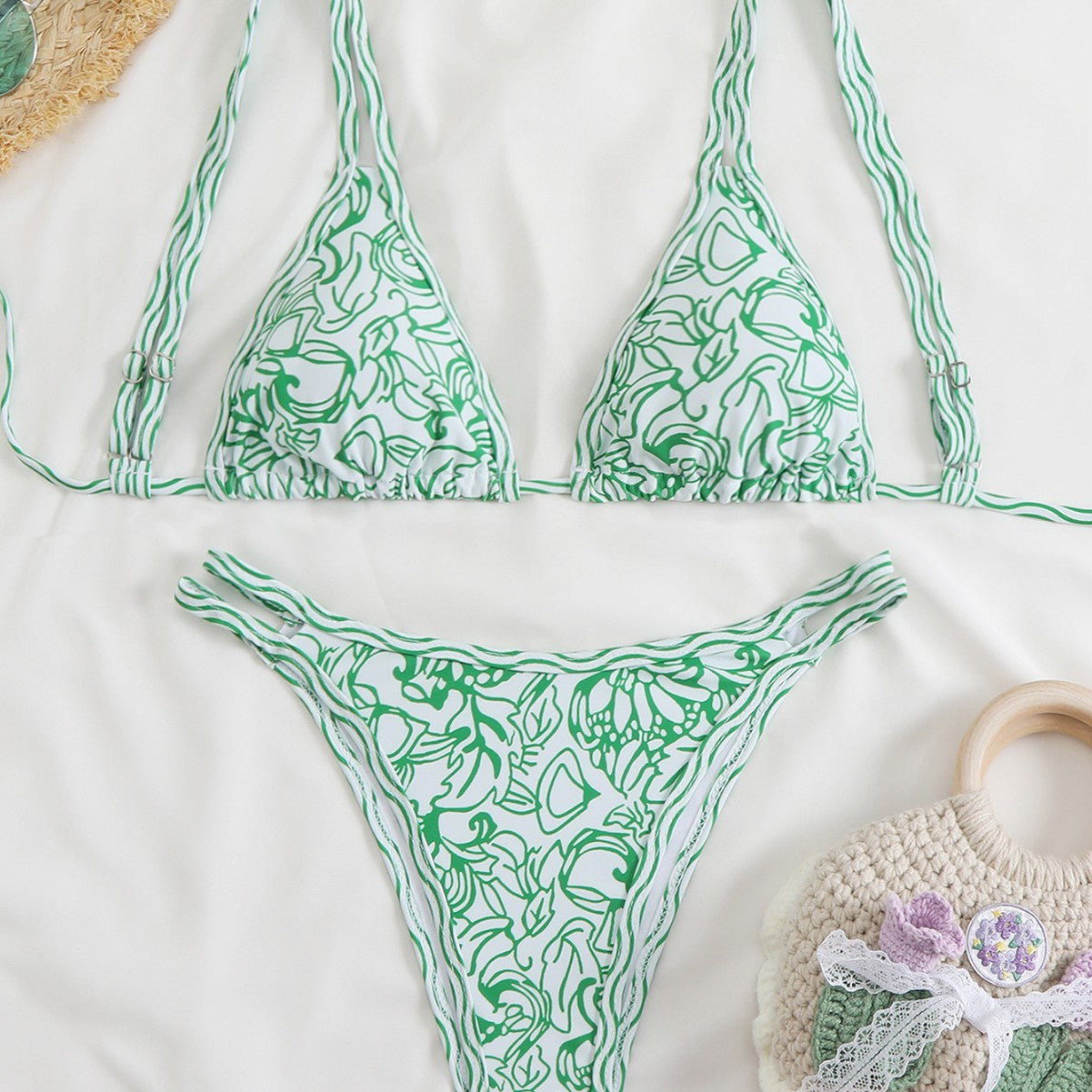 Damen Triangel-Bikini-Set mit lR&Bhaftem Strandmotiv R&B