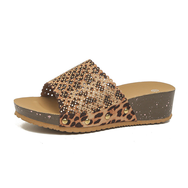 Damen Wedge-Pantoletten mit Glitzer- und Leopardenmuster R&B