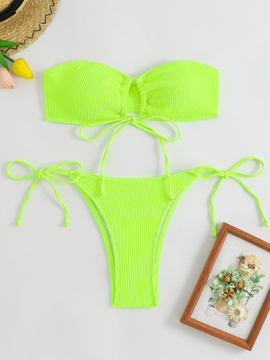 Damen Bandeau-Bikini-Set mit Klettverschluss und verstellbaren Bindebändern R&B