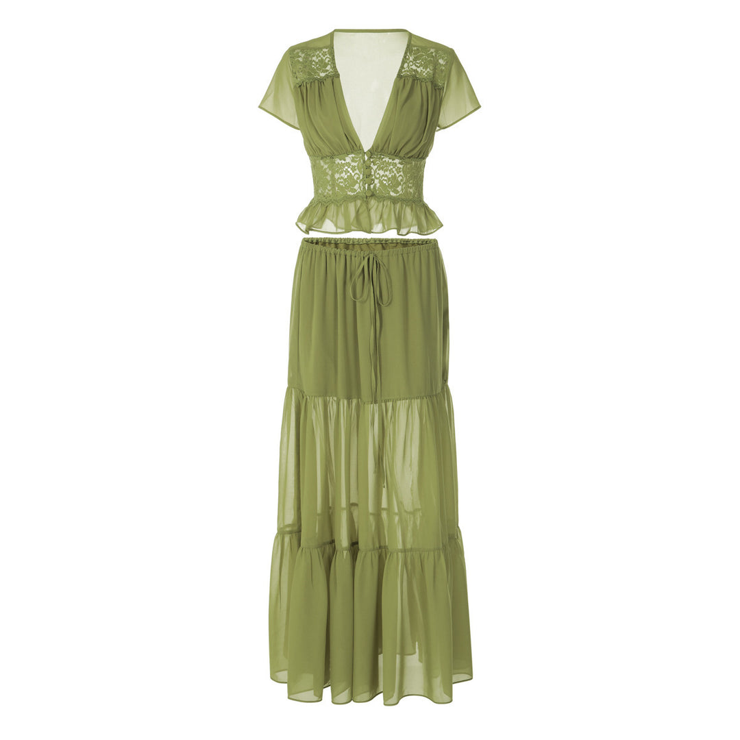 Damen Lässiges Maxi-Kleid mit eleganter Raffung und cropped Top R&B