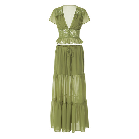 Damen Lässiges Maxi-Kleid mit eleganter Raffung und cropped Top R&B