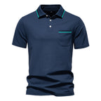 Herren nan modernes Poloshirt mit aufgesetzter Brusttasche und Kontrastbesatz am Polokragen R&B