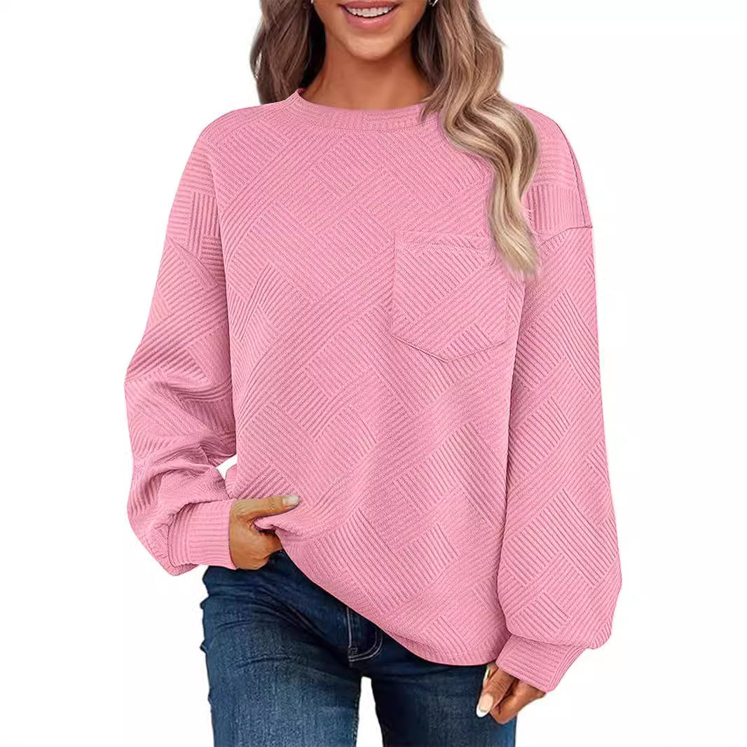 Damen Lässiger Pullover mit strukturiertem Muster und praktischen Taschen R&B