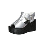 Damen Plateau-Sandalen mit modischer Schnürung und luftiger Obermaterialstruktur R&B