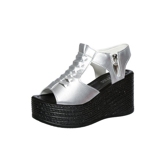 Damen Plateau-Sandalen mit modischer Schnürung und luftiger Obermaterialstruktur R&B