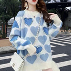 Damen Gemusterter Strickpullover mit Herz-Applikationen und Rippkragen R&B