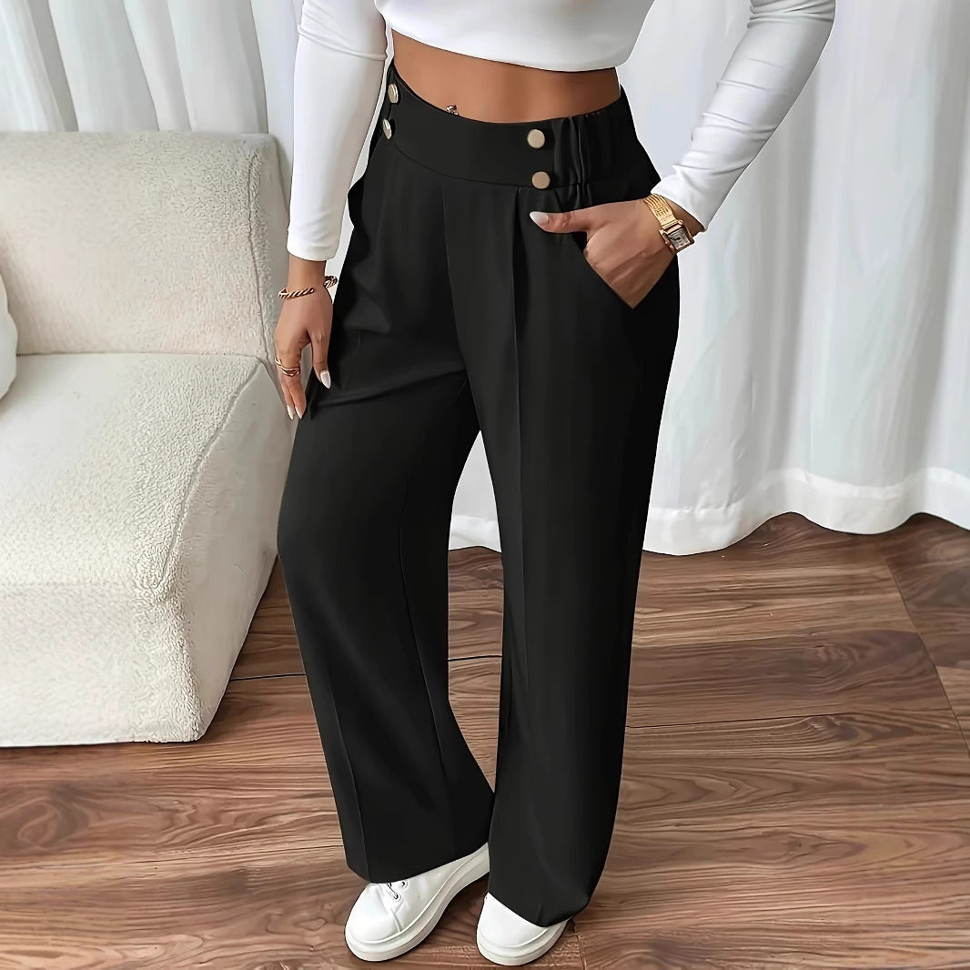 Damen Weitgeschnittene Palazzo-Hose mit elegantem Knopfdetail R&B