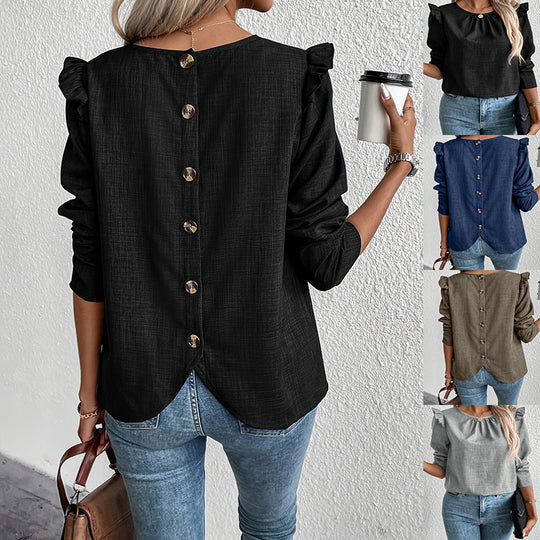 Damen Elegante Bluse mit Rüschendetails und Rundhalsausschnitt R&B