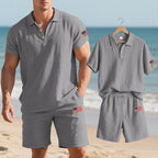 Herren Polo- und Shorts-Set mit gesticktem Länderflaggen-Motiv