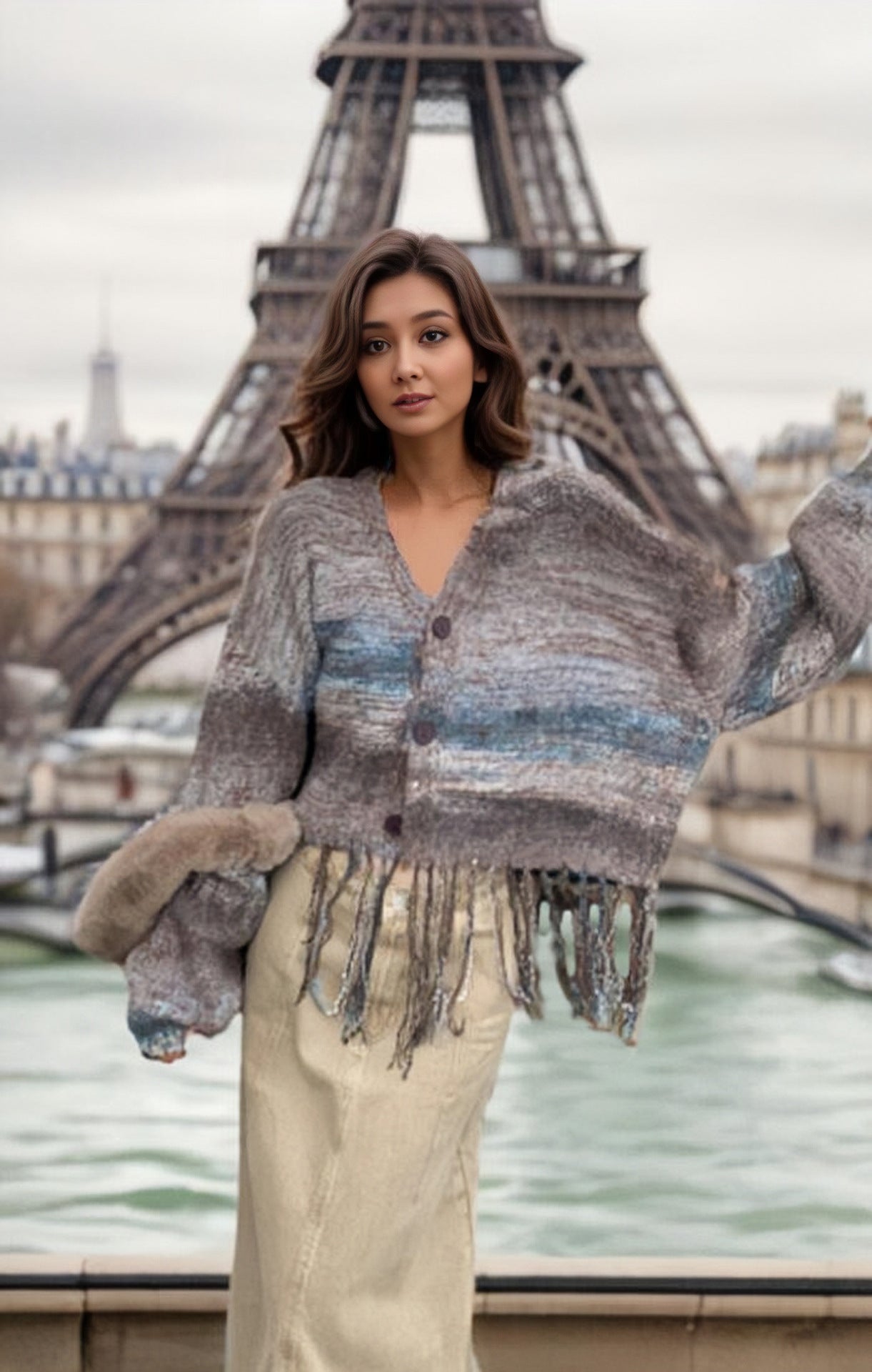 Damen Kurzer Strickjacke mit auffälligem Fransen-Design R&B