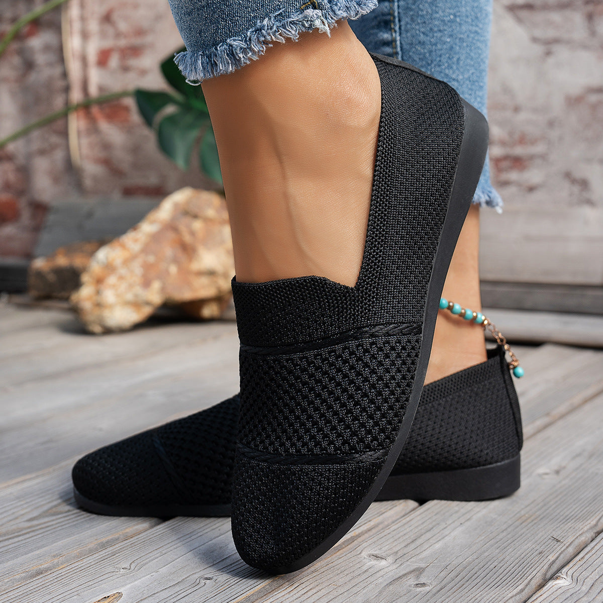 Damen komfortable Slipper mit innovativem Strickdesign R&B