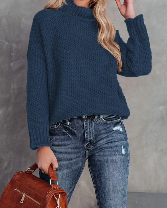 Damen kuscheliger Strickpullover mit hohem Kragen und luftiger Struktur R&B