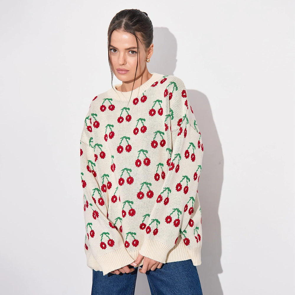Damen Kuscheliger Strickpulli mit Kirschenmuster R&B