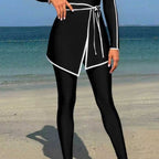 Damen modischer Langarm-Schwimmanzug mit Wickelrock R&B