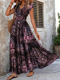 Damen Maxi-Kleid mit floralem Design und schmeichelndem V-Ausschnitt R&B