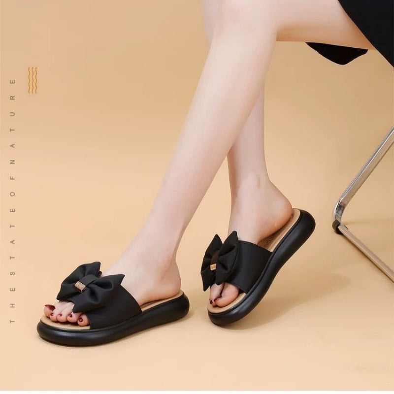 Damen Badesandalen mit dekorativem Schleifendesign und bequemer Sohle R&B