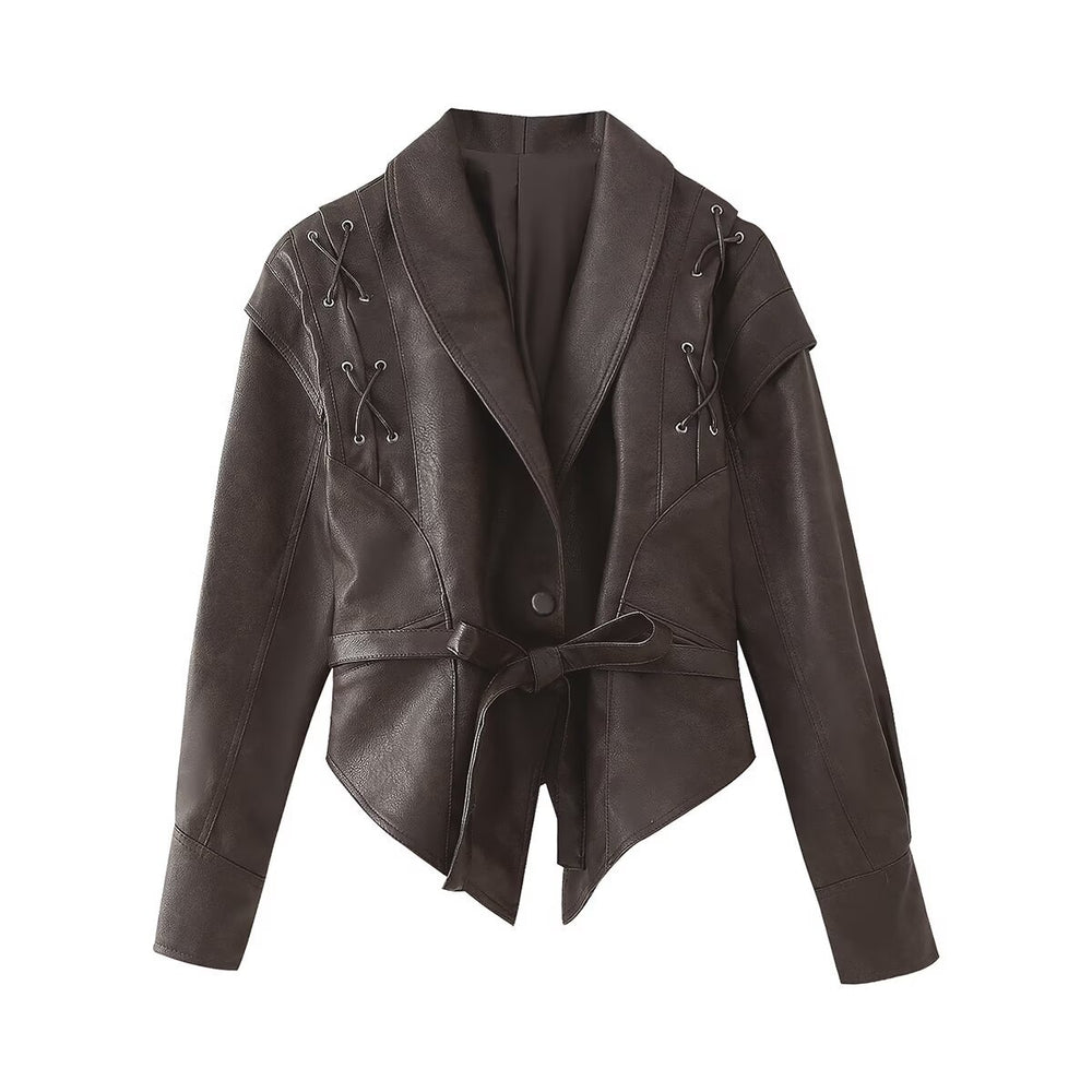 Damen Bikerjacke mit raffinierten Schnürdetails und tailliertem Schnitt R&B
