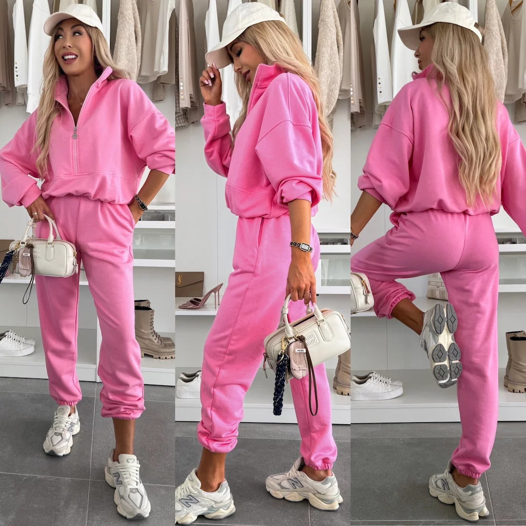 Damen Sportlicher Hoodie mit halbem Reißverschluss und bequemen Jogginghosen R&B