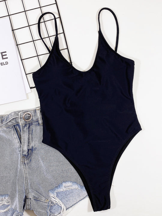 Damen Hochgeschnittener Cut-Out Badeanzug mit Bindebändern R&B