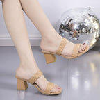 Damen Sandaletten mit geflochtenen Riemen und elegantem Blockabsatz R&B
