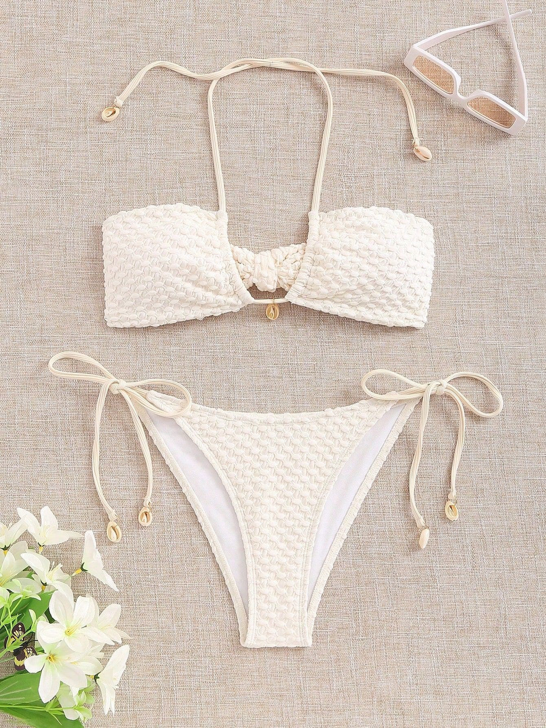 Damen Bandeau-Bikini mit elastischen Bindebändern R&B
