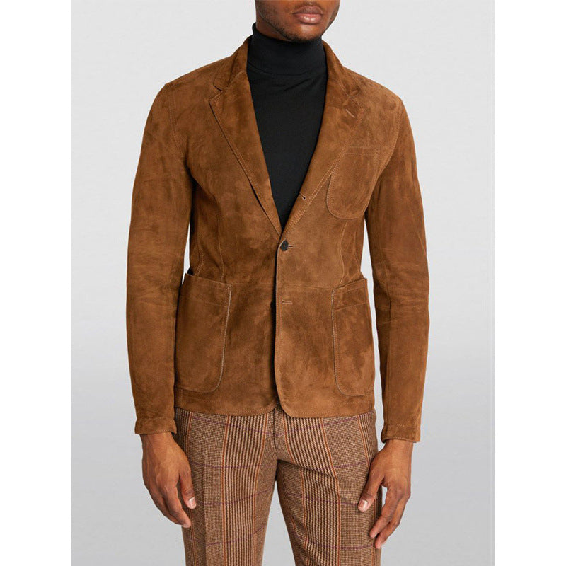 Herren Eleganter Wildlederblazer mit modernen Taschen und lässigem Schnitt R&B