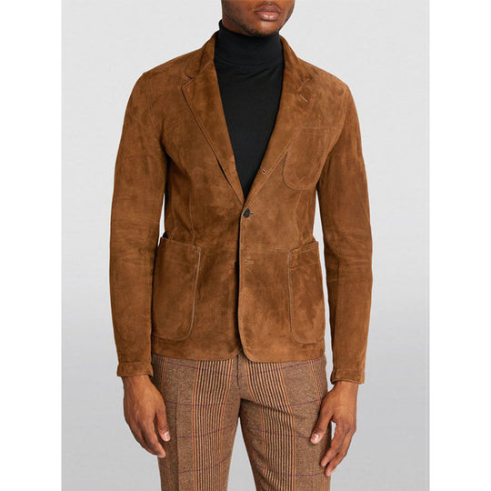 Herren Eleganter Wildlederblazer mit modernen Taschen und lässigem Schnitt R&B