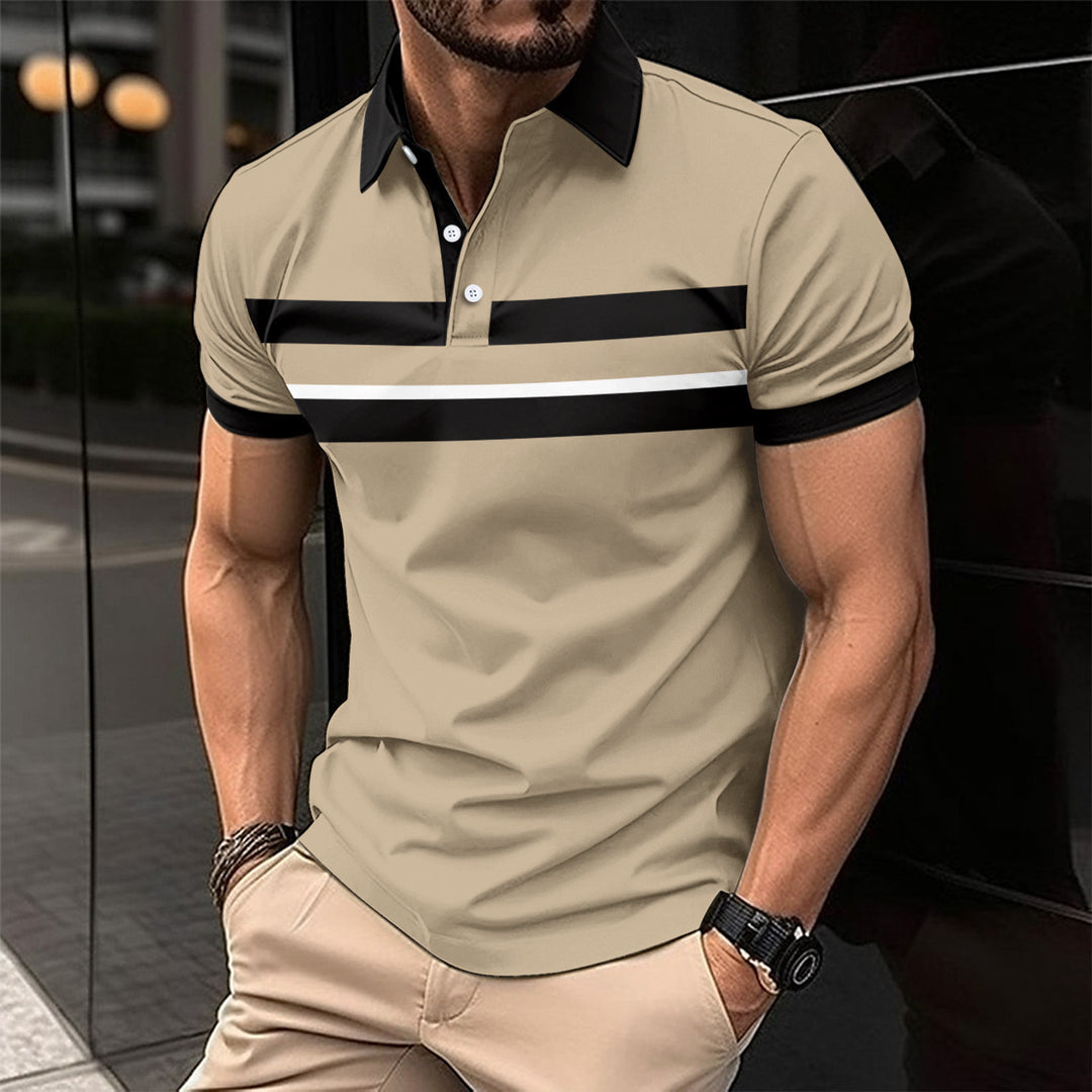 Herren Poloshirt mit modernem Kontraststreifen und atmungsaktiver Struktur R&B