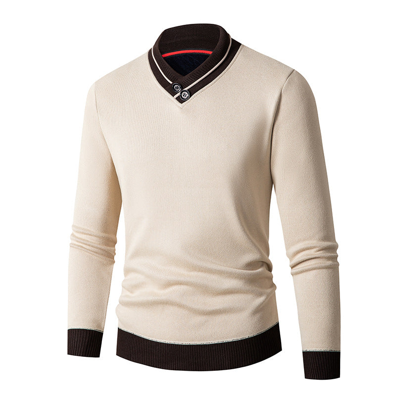 Herren eleganter V-Ausschnitt Pullover mit modischem Kragen R&B