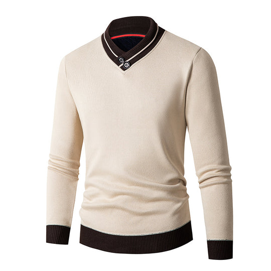 Herren eleganter V-Ausschnitt Pullover mit modischem Kragen R&B