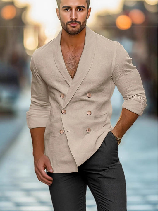 Herren eleganter Leinenblazer mit modernem Schnitt und doppelter Knopfleiste R&B
