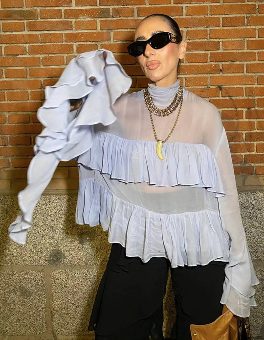 Damen Fließendes Rüschenshirt mit eleganten Details R&B